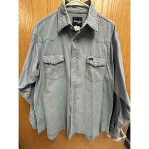 Wrangler Vintage Denim Pearl Snap Shirt Men's Chest Western Yoke Blue 80s Large